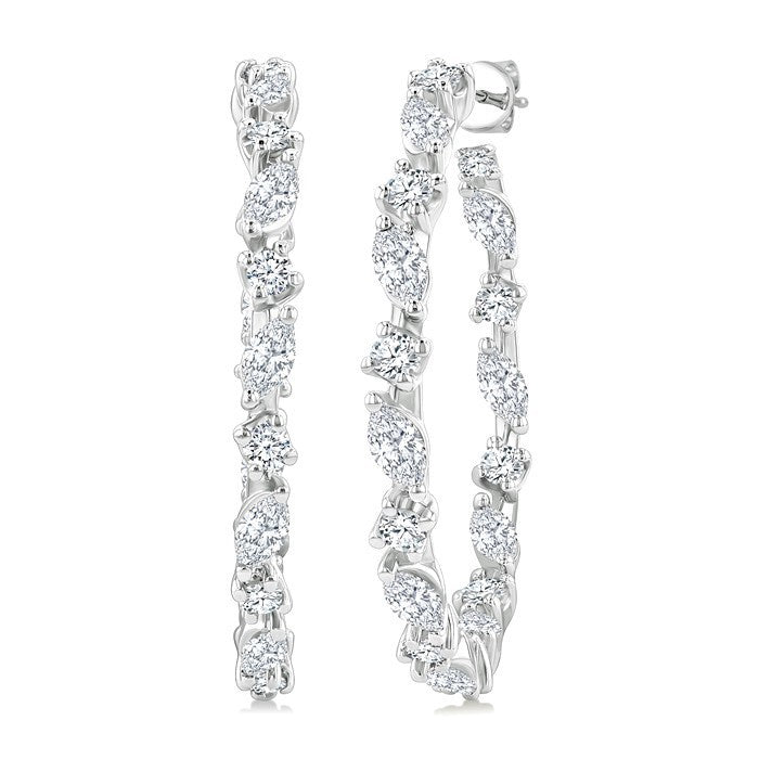 1 1/6 Ctw Inside & Outside Marquise and Round Cut Diamond Fashion Open Hoop Earrings in 14K White Gold