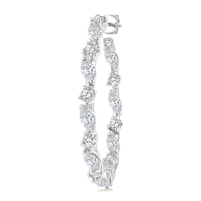 1 1/6 Ctw Inside & Outside Marquise and Round Cut Diamond Fashion Open Hoop Earrings in 14K White Gold