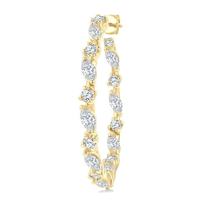1 1/6 Ctw Inside & Outside Marquise and Round Cut Diamond Fashion Open Hoop Earrings in 14K Yellow Gold