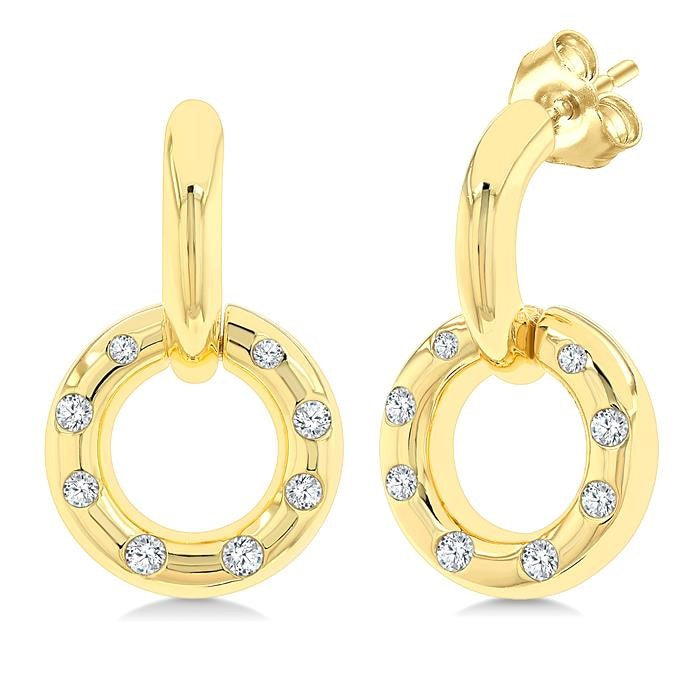 1/6 Ctw Suspended Circle Round Cut Diamond Mosaic Fashion Earrings in 10K Yellow Gold