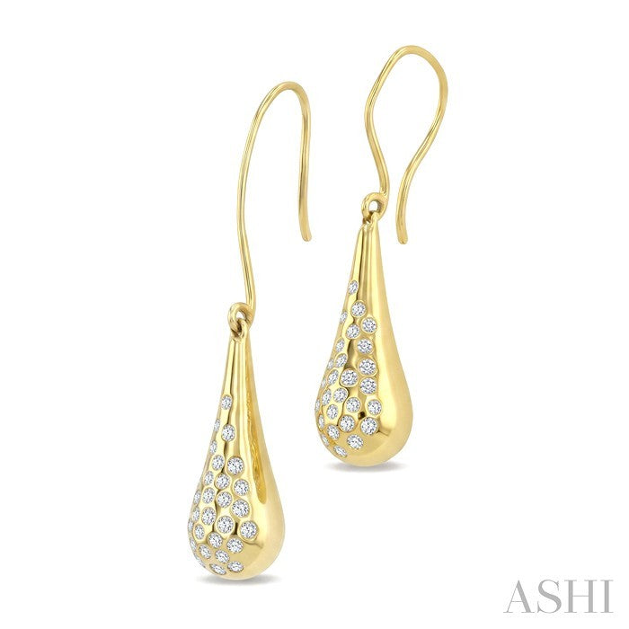 1/3 Ctw Round Cut Diamond Bold Mosaic Drop Aeris Gold Fashion Earrings in 14K Yellow Gold