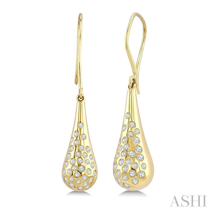 1/3 Ctw Round Cut Diamond Bold Mosaic Drop Aeris Gold Fashion Earrings in 14K Yellow Gold
