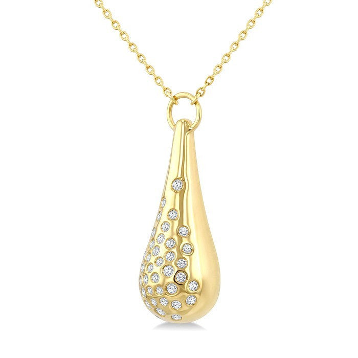 1/5 Ctw Round Cut Diamond Bold Aeris Gold Mosaic Drop Pendant With Chain in 14K Yellow Gold