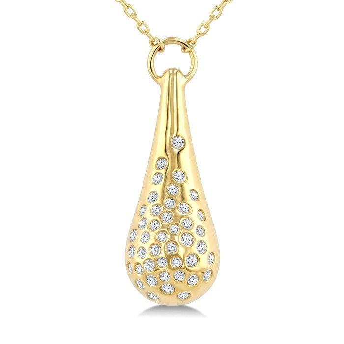 1/5 Ctw Round Cut Diamond Bold Aeris Gold Mosaic Drop Pendant With Chain in 14K Yellow Gold