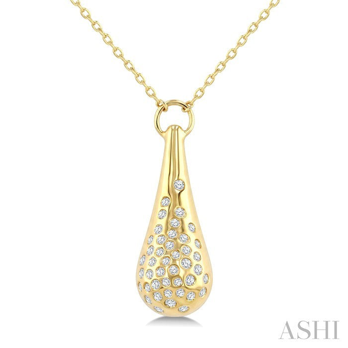 1/5 Ctw Round Cut Diamond Bold Aeris Gold Mosaic Drop Pendant With Chain in 14K Yellow Gold