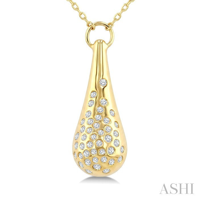 1/5 Ctw Round Cut Diamond Bold Aeris Gold Mosaic Drop Pendant With Chain in 14K Yellow Gold