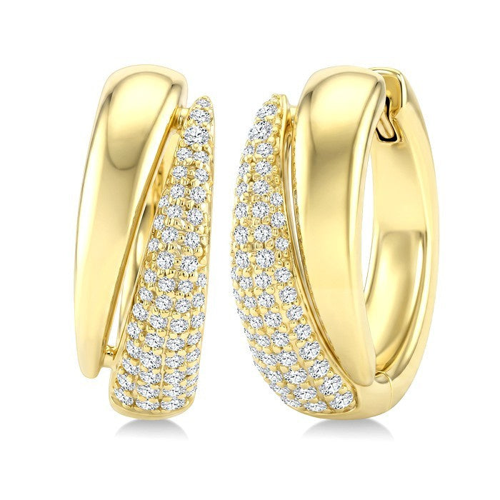 1/2 Ctw Round Cut Diamond Aeris Gold Semi Solid Fashion Hoop Earrings in 14K Yellow Gold