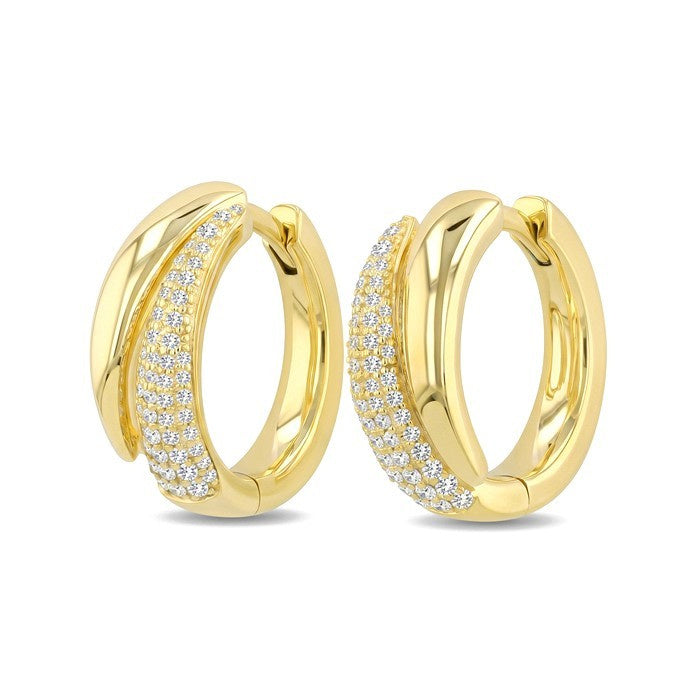 1/2 Ctw Round Cut Diamond Aeris Gold Semi Solid Fashion Hoop Earrings in 14K Yellow Gold
