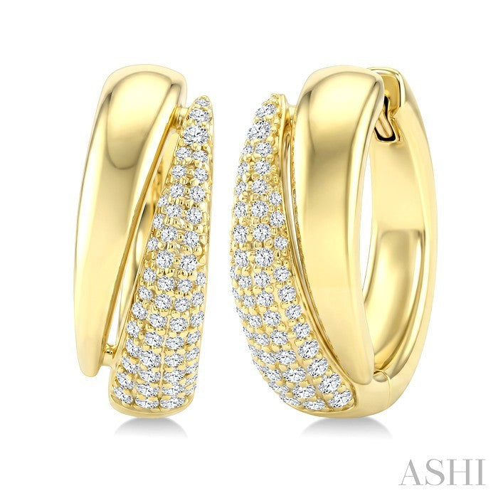 1/2 Ctw Round Cut Diamond Aeris Gold Semi Solid Fashion Hoop Earrings in 14K Yellow Gold
