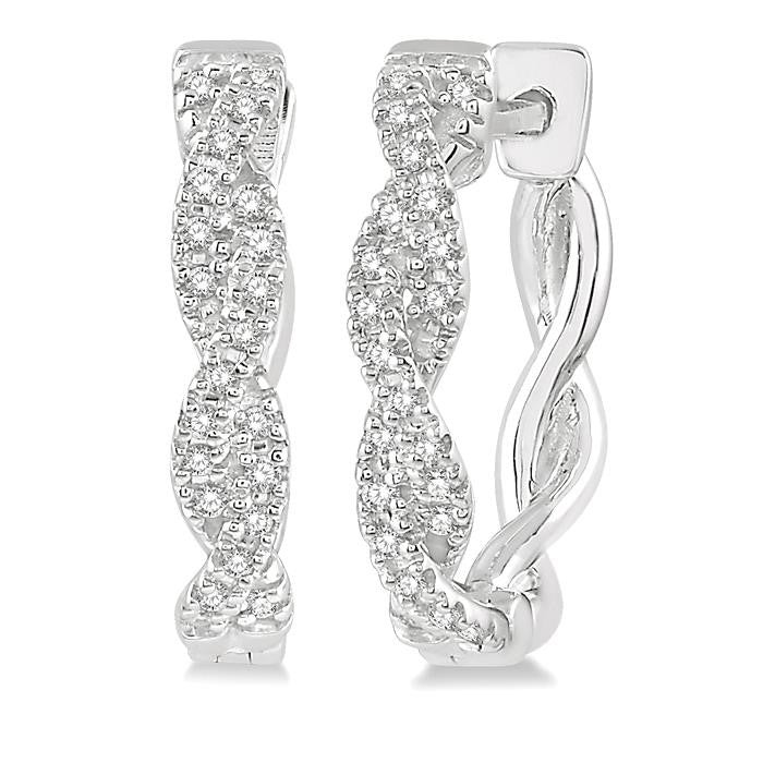 1/5 Ctw Entwined Round Cut Diamond Hoop Earrings in 10K White Gold