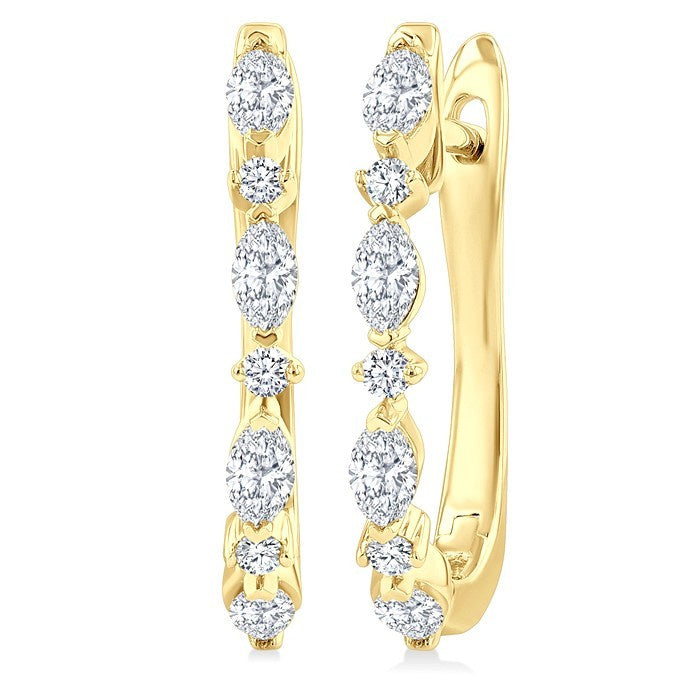 1/2 Ctw Marquise and Round Cut Diamond Fashion Hoop Earrings in 14K Yellow Gold