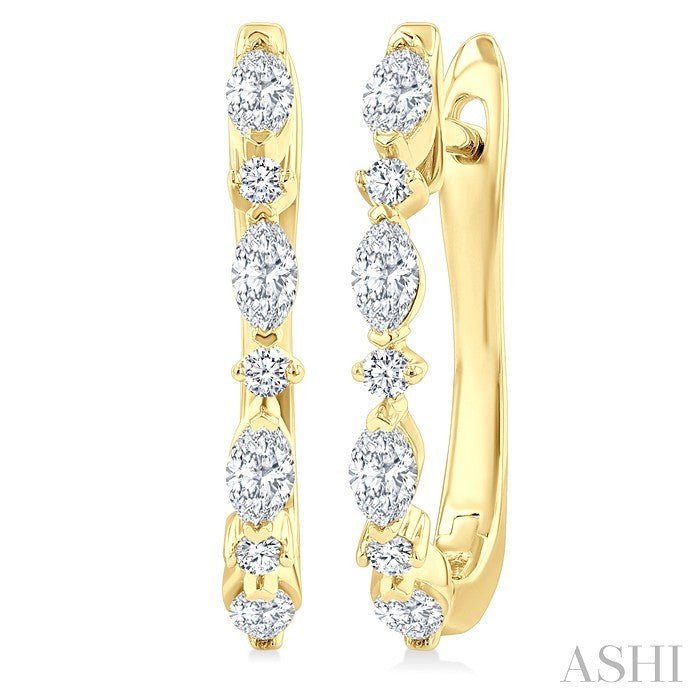 1/2 Ctw Marquise and Round Cut Diamond Fashion Hoop Earrings in 14K Yellow Gold
