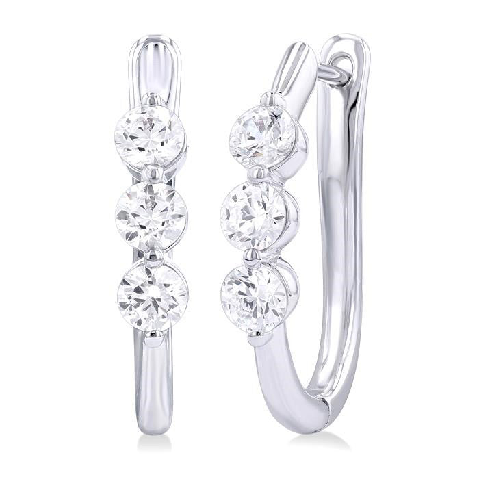 3 Stone Diamond Hoop Earrings