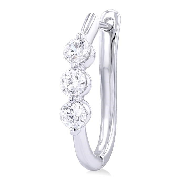 3 Stone Diamond Hoop Earrings