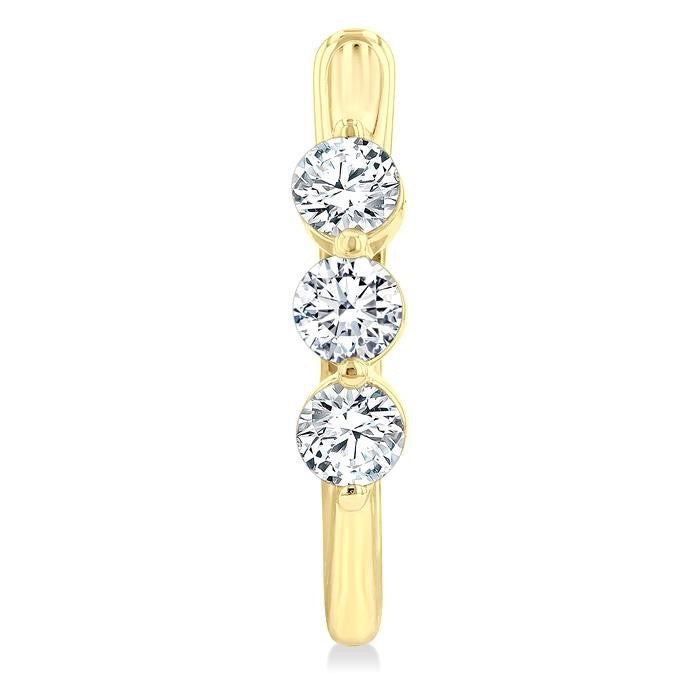 1 Ctw 3-Stone Round Cut Diamond Fashion Hoop Earrings in 14K Yellow Gold