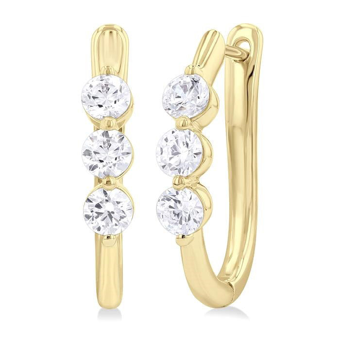 3 Stone Diamond Hoop Earrings