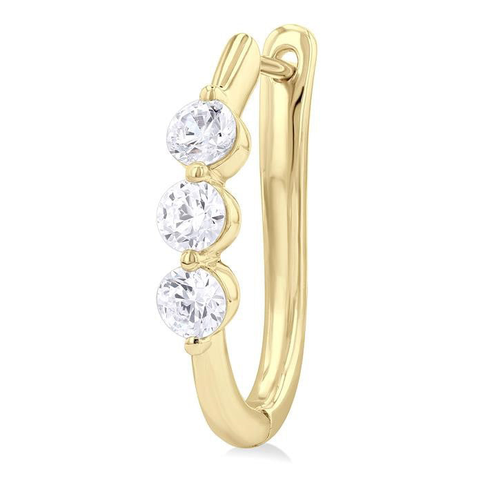 3 Stone Diamond Hoop Earrings