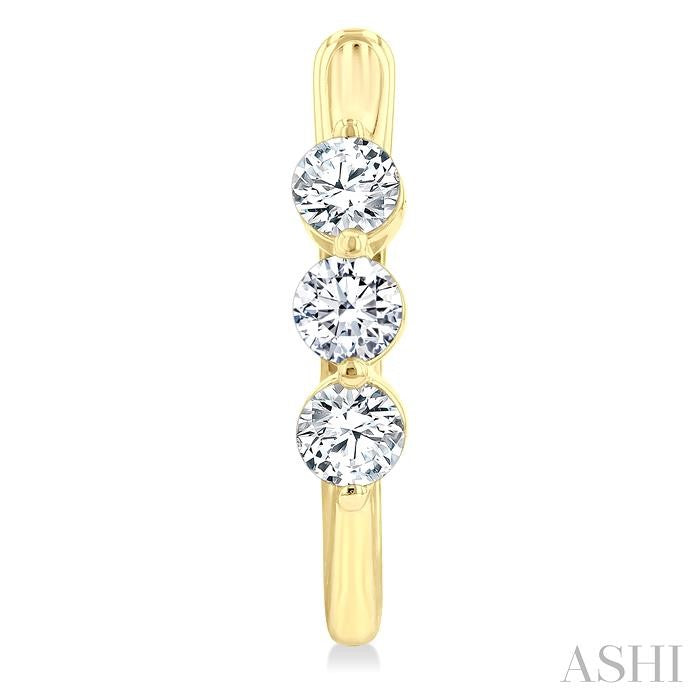 1 Ctw 3-Stone Round Cut Diamond Fashion Hoop Earrings in 14K Yellow Gold