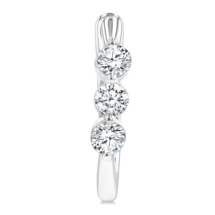 3/4 Ctw 3-Stone Round Cut Diamond Fashion Hoop Earrings in 14K White Gold
