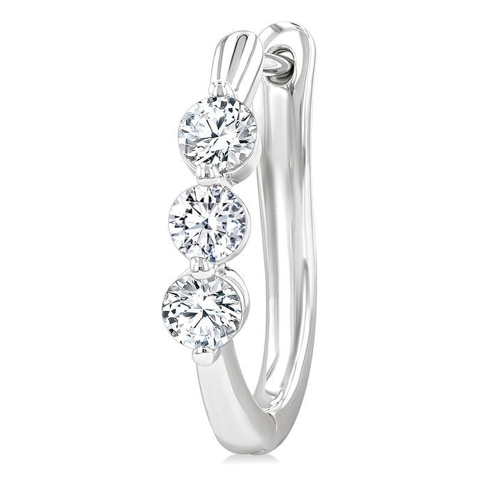 3/4 Ctw 3-Stone Round Cut Diamond Fashion Hoop Earrings in 14K White Gold