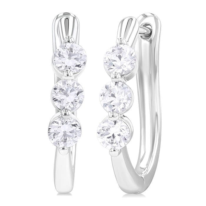 3 Stone Diamond Hoop Earrings
