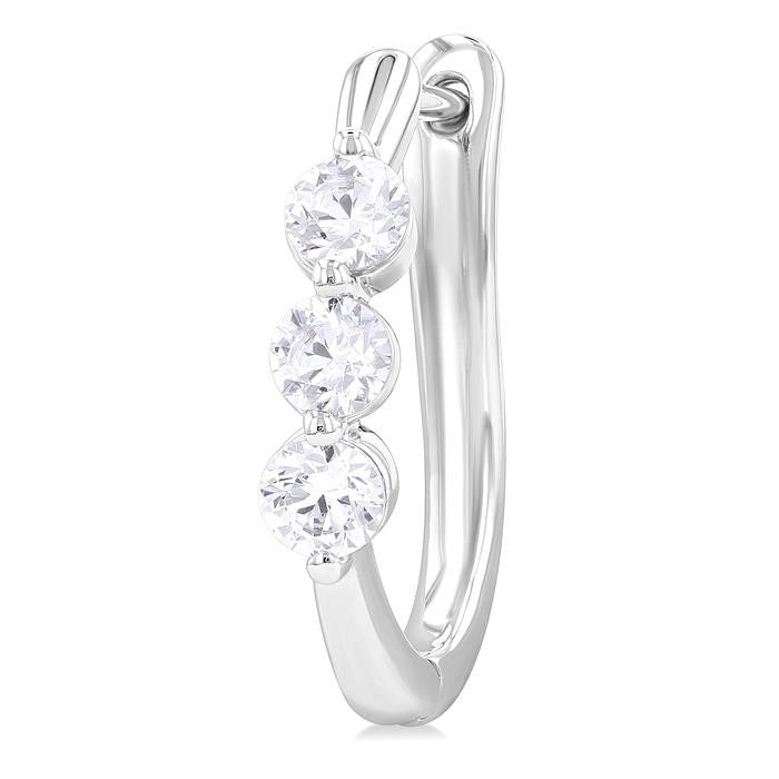 3 Stone Diamond Hoop Earrings