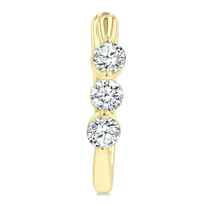3/4 Ctw 3-Stone Round Cut Diamond Fashion Hoop Earrings in 14K Yellow Gold