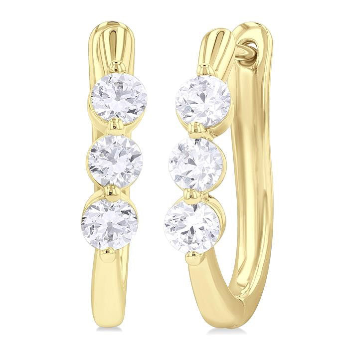3 Stone Diamond Hoop Earrings