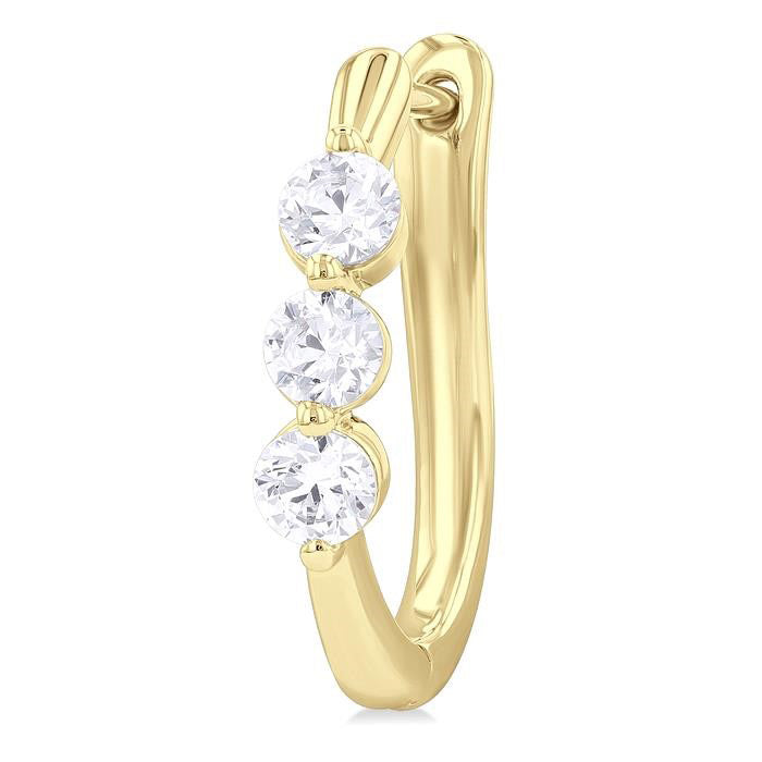 3 Stone Diamond Hoop Earrings