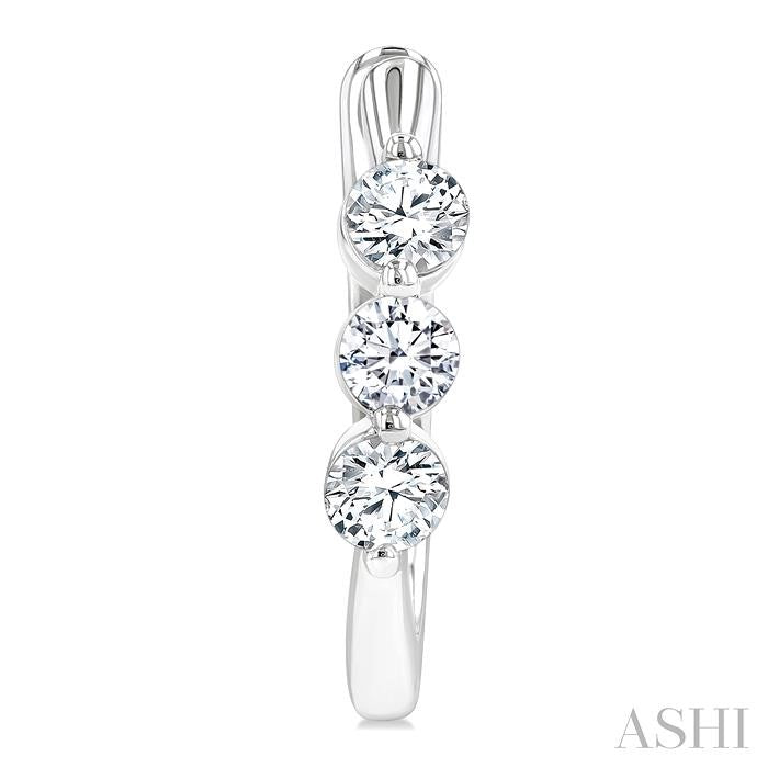 3/4 Ctw 3-Stone Round Cut Diamond Fashion Hoop Earrings in 14K White Gold