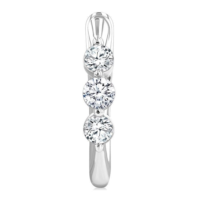1/2 Ctw 3-Stone Round Cut Diamond Fashion Hoop Earrings in 14K White Gold