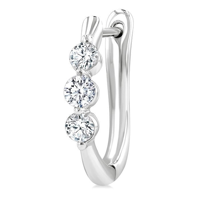 1/2 Ctw 3-Stone Round Cut Diamond Fashion Hoop Earrings in 14K White Gold