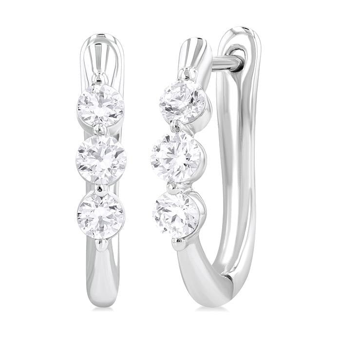 3 Stone Diamond Hoop Earrings