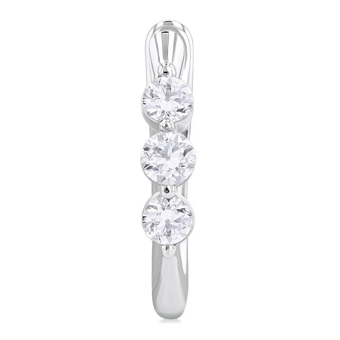 3 Stone Diamond Hoop Earrings