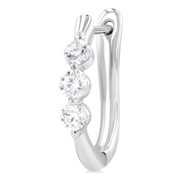 3 Stone Diamond Hoop Earrings
