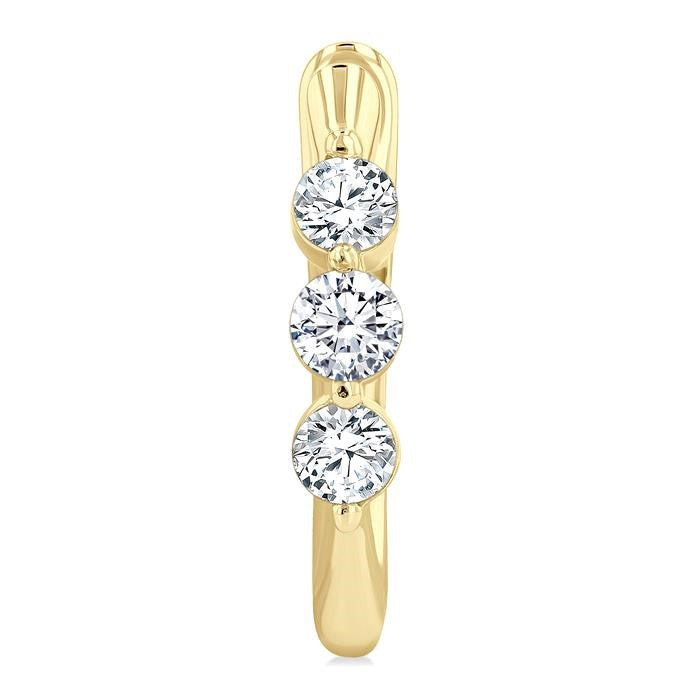 1/2 Ctw 3-Stone Round Cut Diamond Fashion Hoop Earrings in 14K Yellow Gold