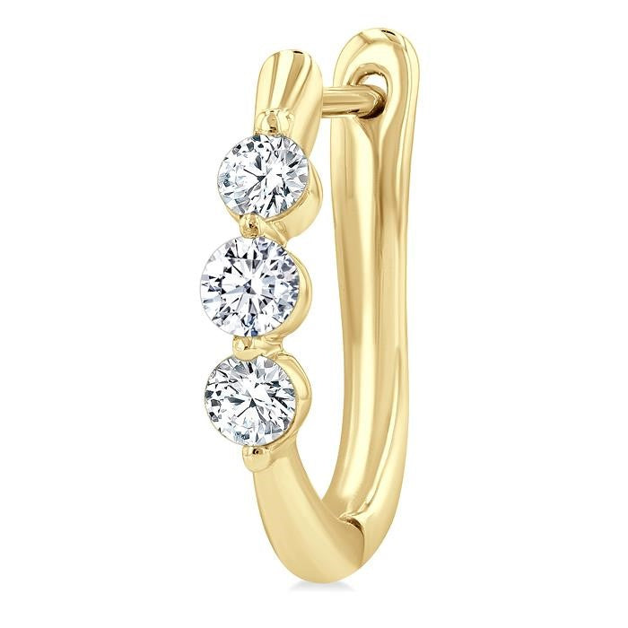 1/2 Ctw 3-Stone Round Cut Diamond Fashion Hoop Earrings in 14K Yellow Gold
