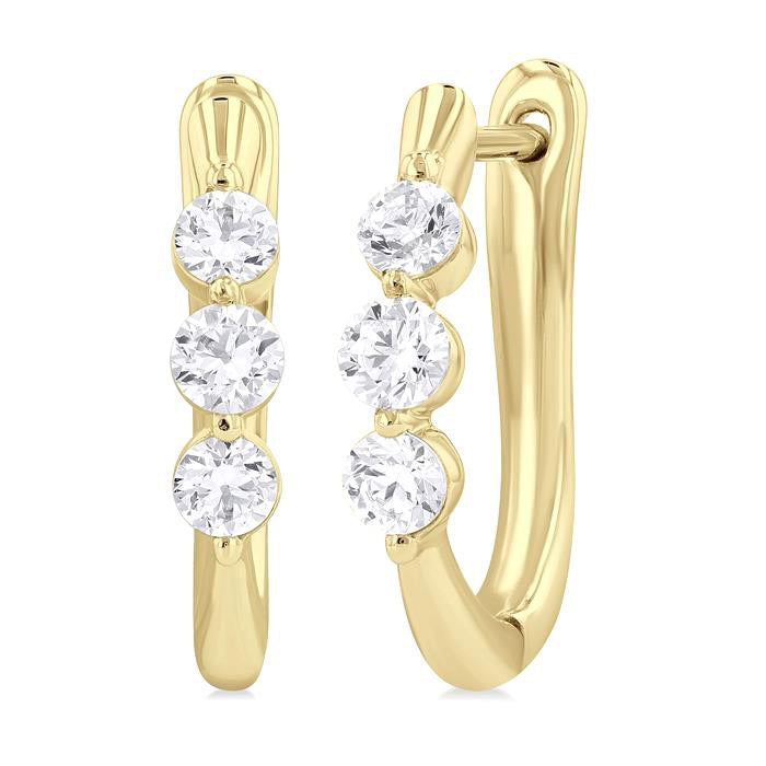 3 Stone Diamond Hoop Earrings