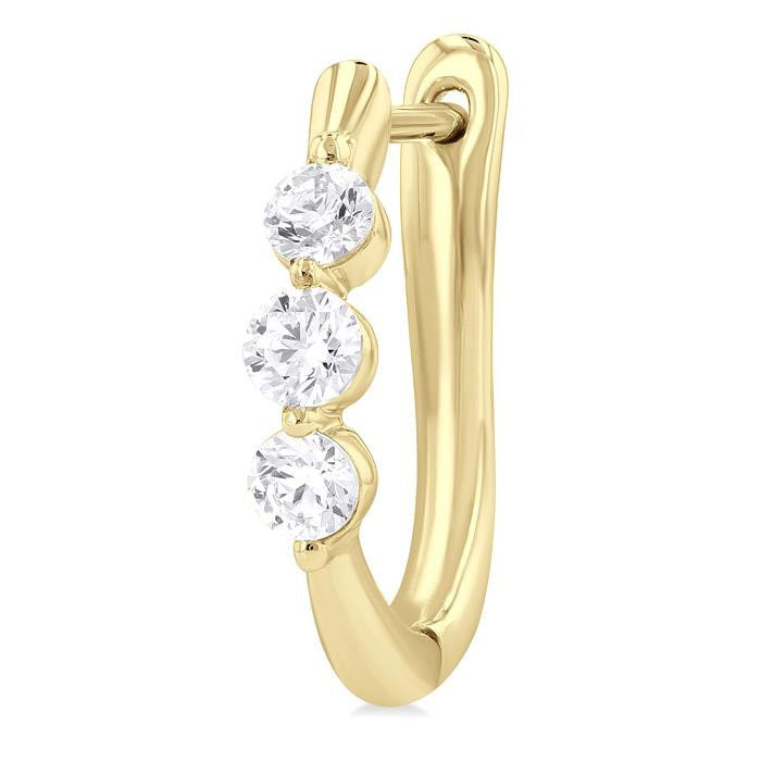 3 Stone Diamond Hoop Earrings