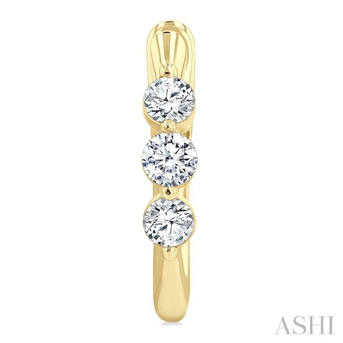 1/2 Ctw 3-Stone Round Cut Diamond Fashion Hoop Earrings in 14K Yellow Gold