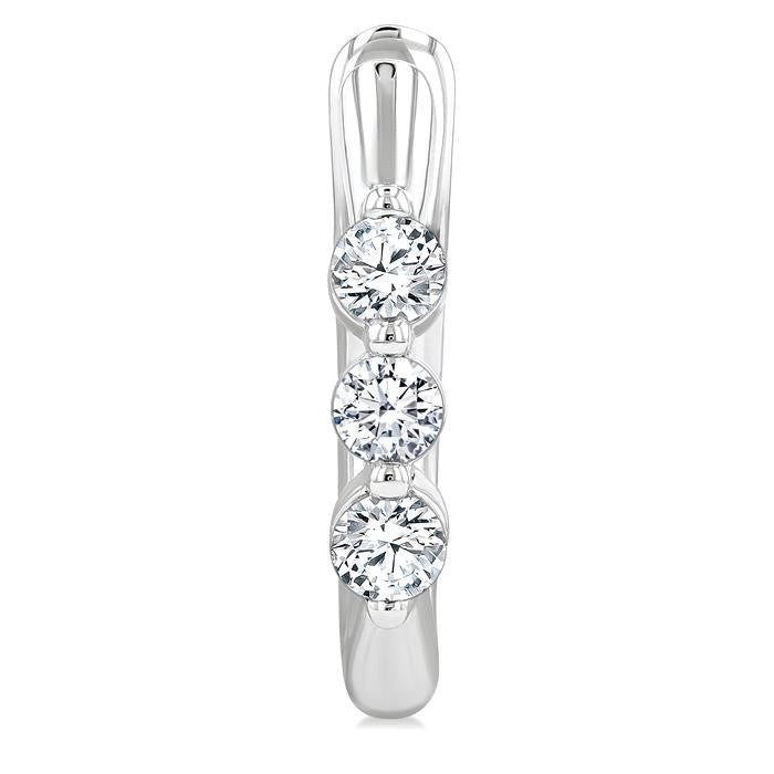 1/3 Ctw 3-Stone Round Cut Diamond Fashion Hoop Earrings in 14K White Gold