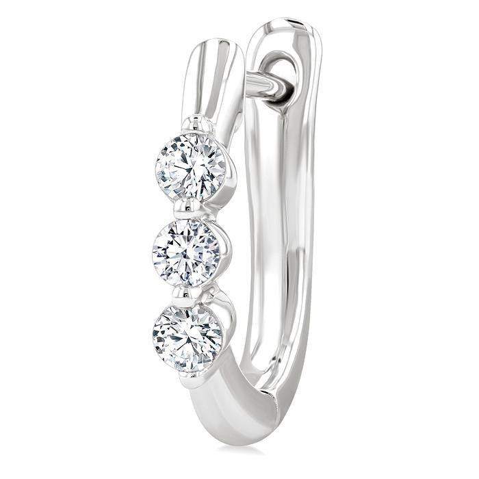 1/3 Ctw 3-Stone Round Cut Diamond Fashion Hoop Earrings in 14K White Gold