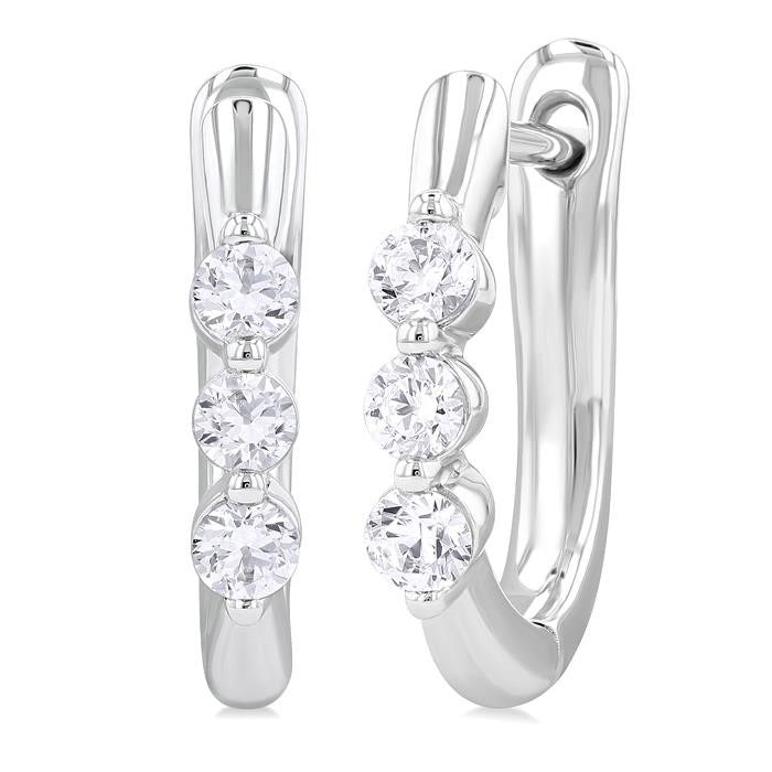 3 Stone Diamond Hoop Earrings