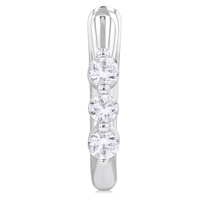 3 Stone Diamond Hoop Earrings