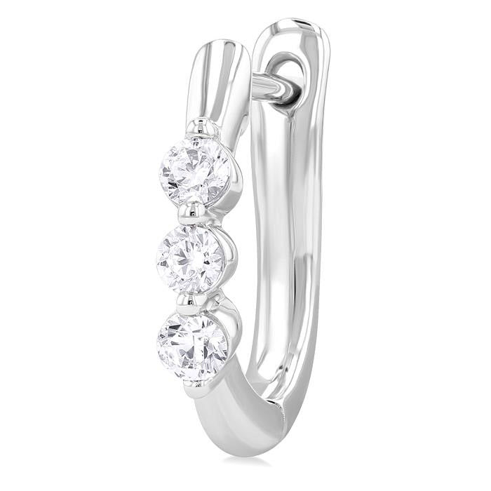 3 Stone Diamond Hoop Earrings