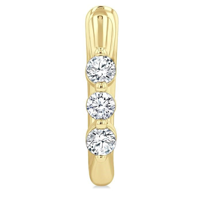 1/3 Ctw 3-Stone Round Cut Diamond Fashion Hoop Earrings in 14K Yellow Gold
