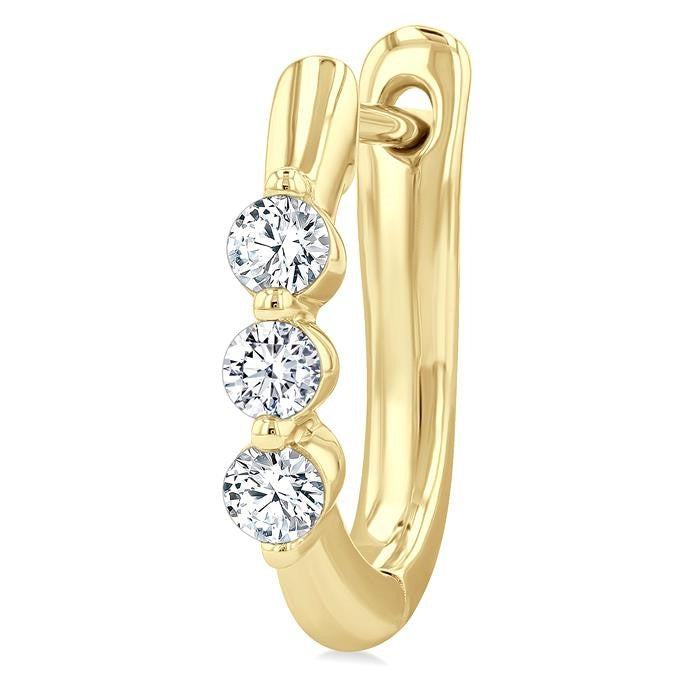 1/3 Ctw 3-Stone Round Cut Diamond Fashion Hoop Earrings in 14K Yellow Gold