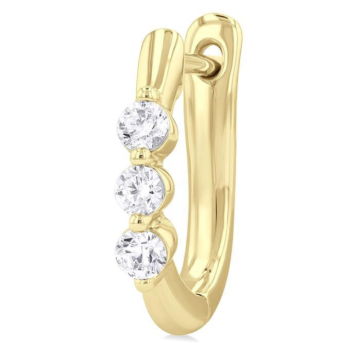 3 Stone Diamond Hoop Earrings