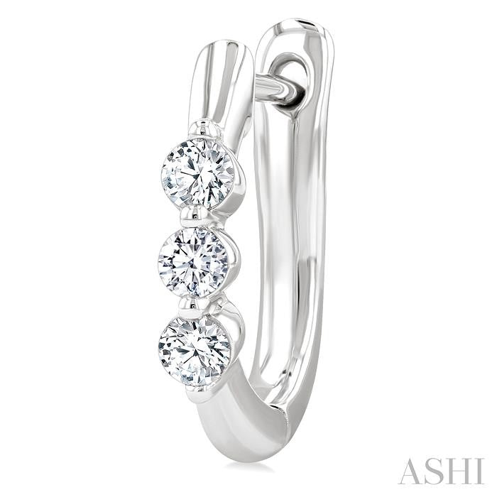 1/3 Ctw 3-Stone Round Cut Diamond Fashion Hoop Earrings in 14K White Gold