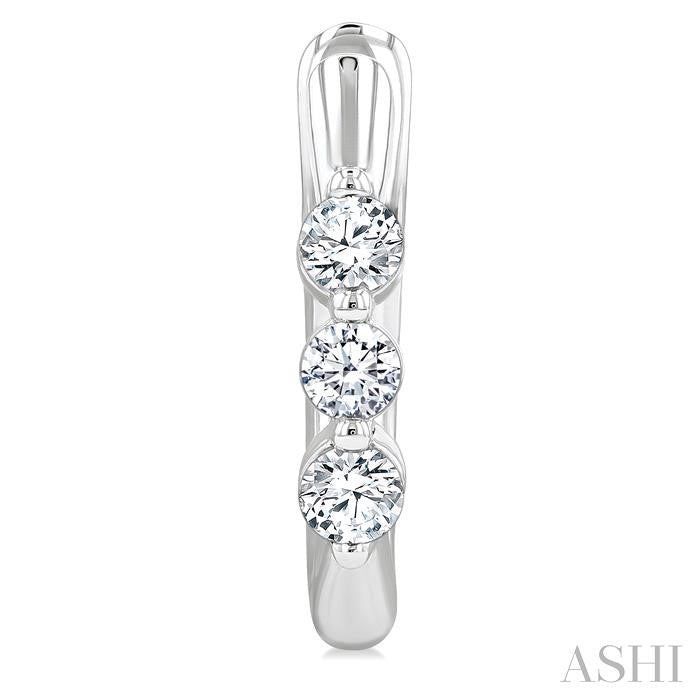 1/3 Ctw 3-Stone Round Cut Diamond Fashion Hoop Earrings in 14K White Gold